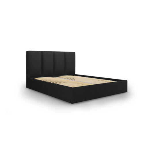 Pat matrimonial 160x200 cm negru tapițat cu spațiu de depozitare cu somieră Juniper – Mazzini Beds
