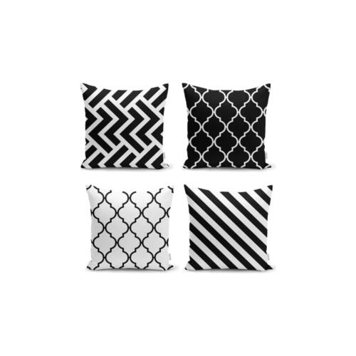 Set 4 fețe de pernă Minimalist Cushion Covers BW Graphic Patterns