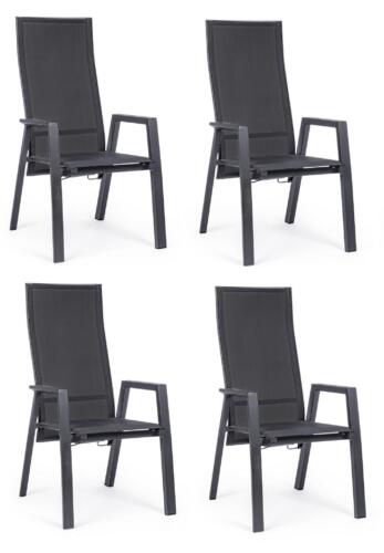 Set 4 scaune de gradina / terasa din metal, cu spatar reglabil, Steven Antracit, l59,5xA72xH112 cm