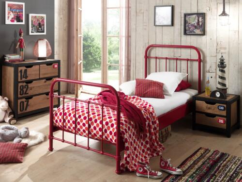 Set Mobila dormitor din lemn de pin si MDF cu pat metalic