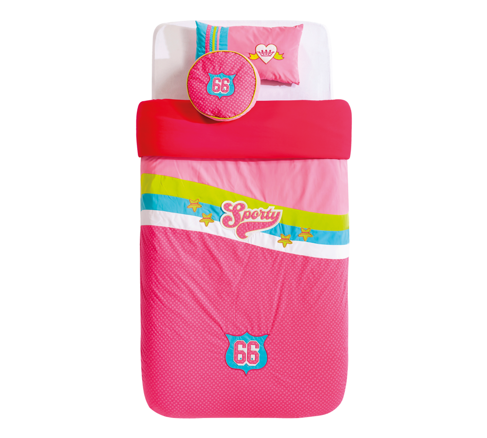 Set cuvertura pat copii si 2 perne decorative Bipinky Pink