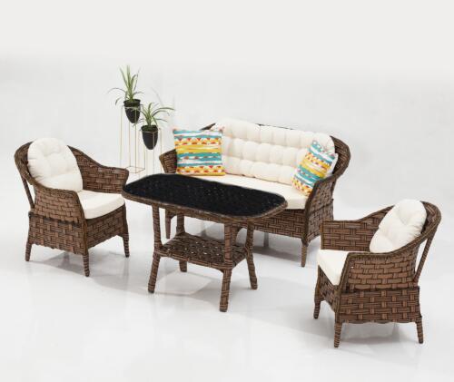 Set mobilier gradina / terasa Luna 505 Maro Inchis, 2 fotolii + canapea 2 locuri + masa de cafea