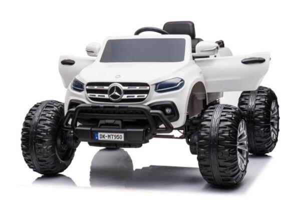 AM ALES Masinuta electrica Mercedes X-Class Monster Truck 180W 4x4 roti moi scaun tapitat culoare Alba