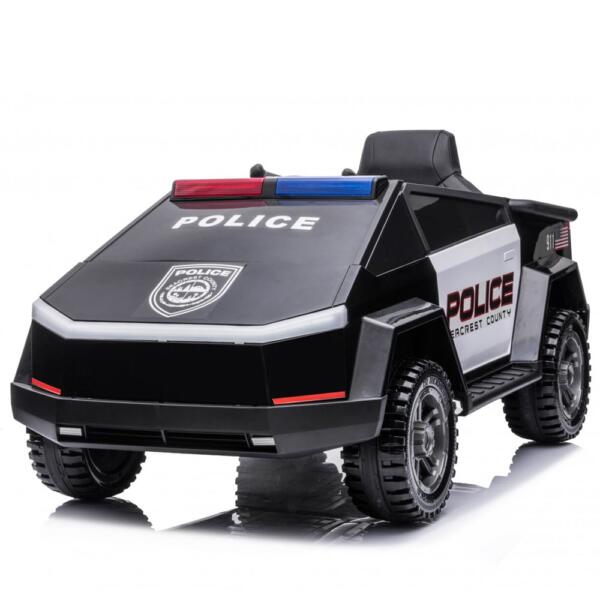 AM ALES Masinuta electrica pentru copii de politie Cyber PATROL cu efecte sonore si luminoase 90W 12V Black & White
