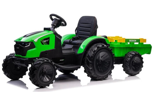 Tractoras electric Kinderauto 720-T 110W 24V 10 Ah cu remorca PREMIUM culoare Verde