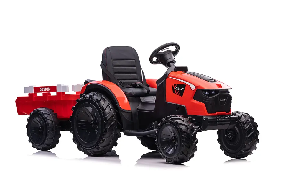 AM ALES Tractoras electric + remorca Kinderauto 720-T 90W 12V cu roti moi culoare Rosie