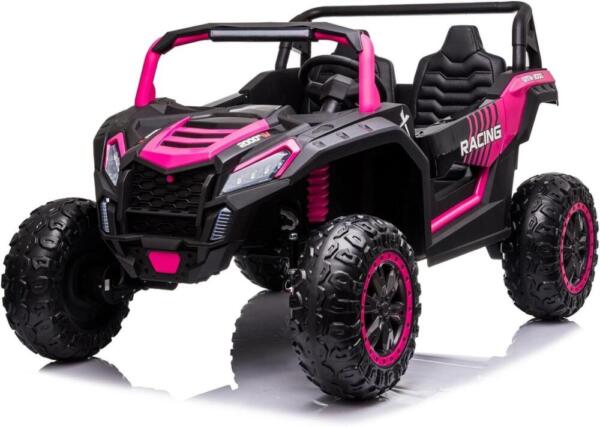 AM ALES UTV electric pentru 2 copii intre 3-11 ani Racing 300W 4x4 24V 7ah cu ROTI MOI #Roz